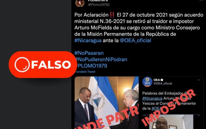 Es falso que Arturo McFields no era embajador ante la OEA, como alega la propaganda oficial