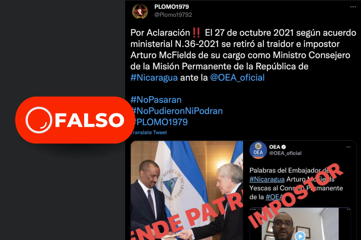 Es falso que Arturo McFields no era embajador ante la OEA, como alega la propaganda oficial