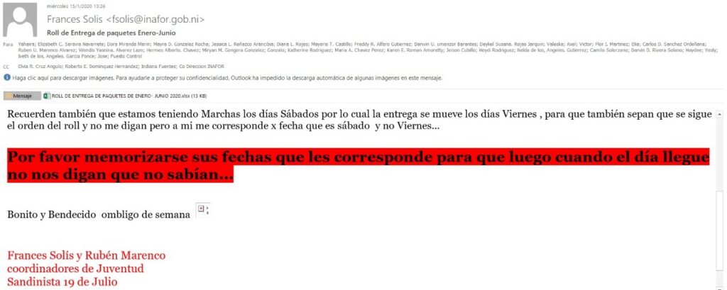 Los correos electrónicos que confirman el control político del FSLN sobre los empleados públicos