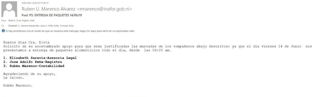 Los correos electrónicos que confirman el control político del FSLN sobre los empleados públicos