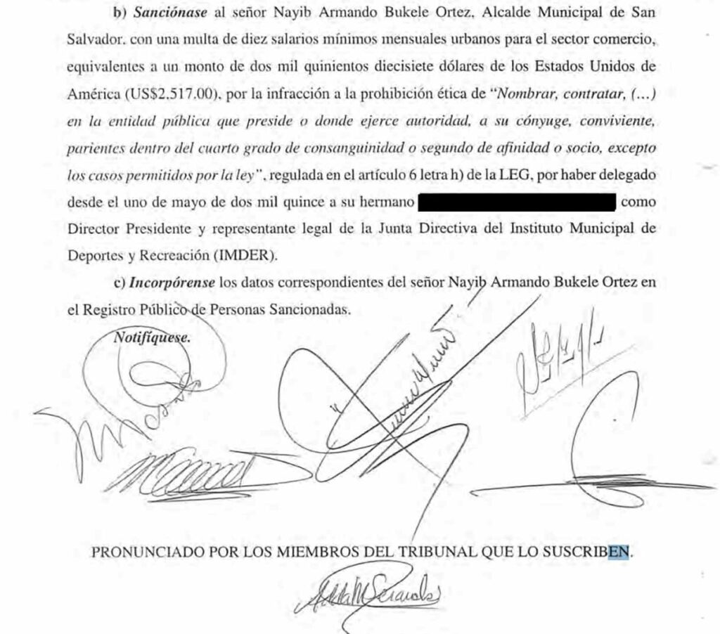 La Corte de Bukele anula una condena por nepotismo contra Bukele