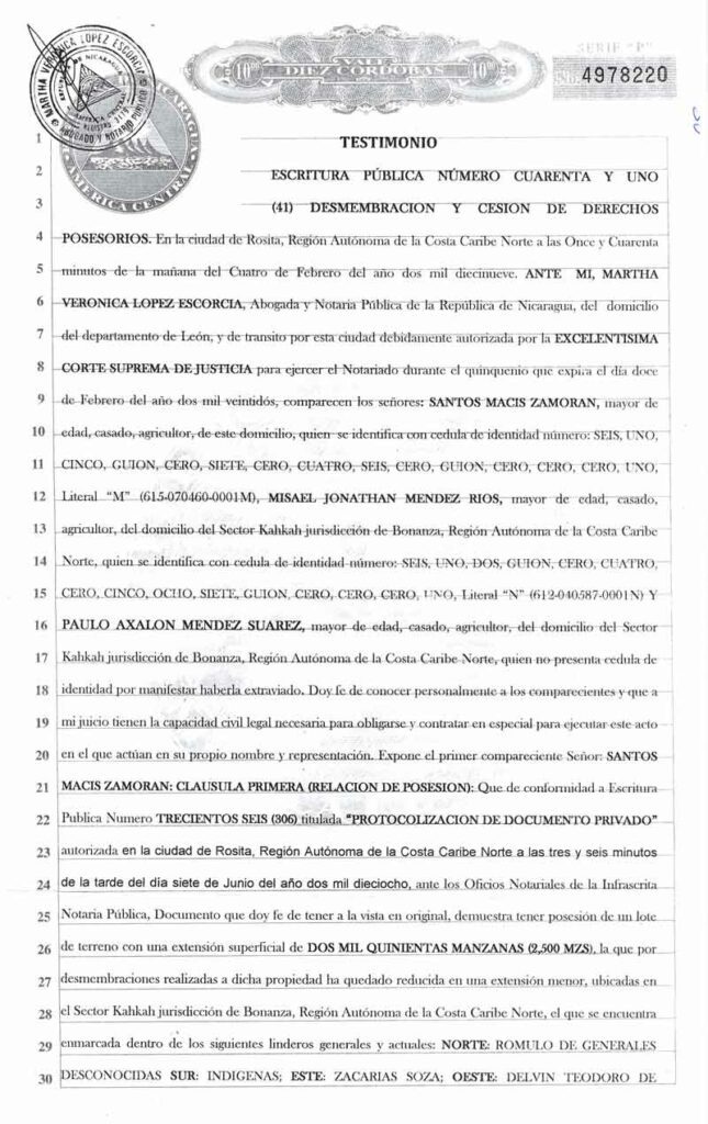 La red de abogados fabricantes de escrituras ilegales para negociar con las tierras indígenas en el Caribe nicaragüense