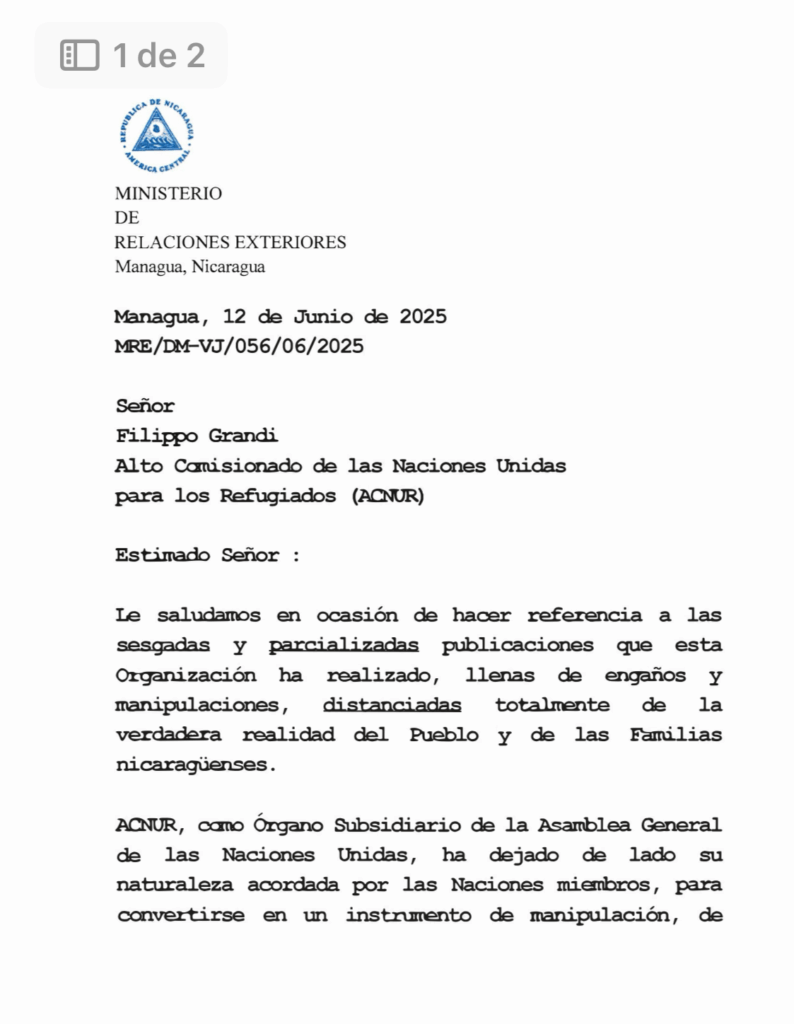 Ortega y Murillo retiran a Nicaragua de Acnur tras llamado por crisis de refugiados en Costa Rica