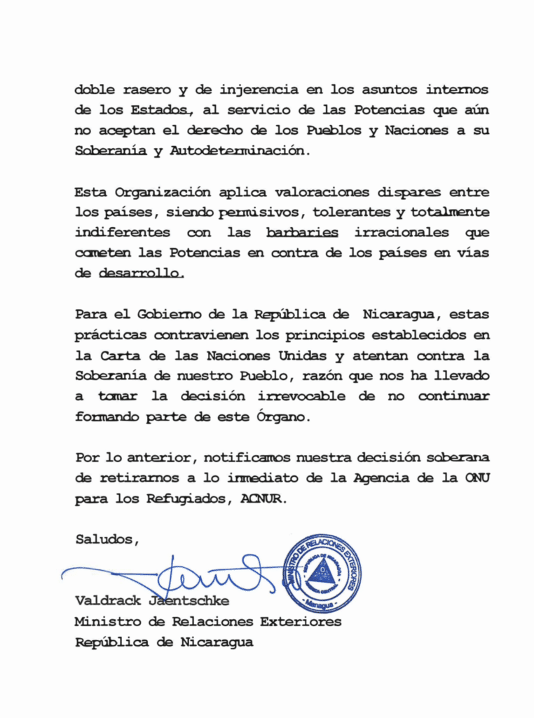 Ortega y Murillo retiran a Nicaragua de Acnur tras llamado por crisis de refugiados en Costa Rica