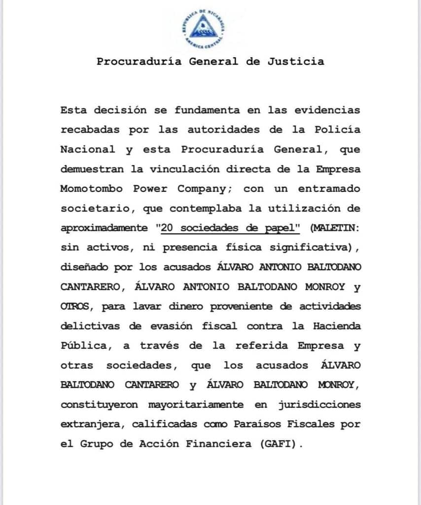 Régimen acusa a Álvaro Baltodano y su hijo de lavado de dinero y evasión fiscal para justificar confiscación