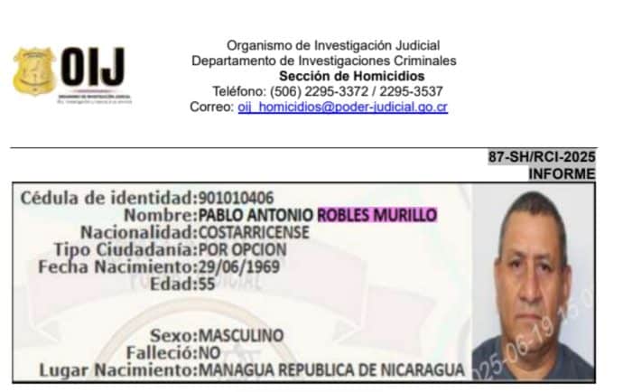 Pablo Antonio Robles Murillo, el presunto “cerebro” del asesinato de Samcam está en Nicaragua