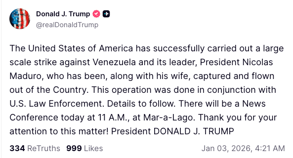 Trump advierte que EE. UU. mantendrá ocupación en Venezuela hasta que haya una transición