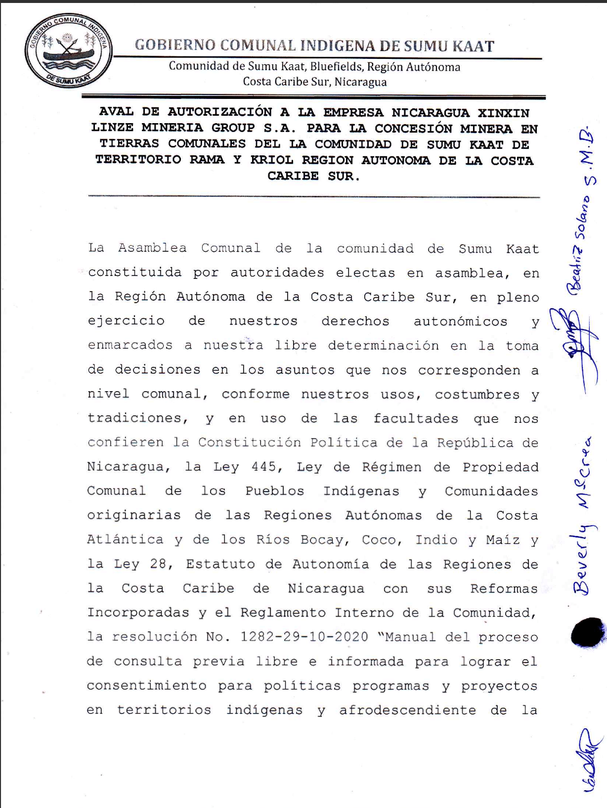 Consultas exprés blindan el avance minero chino sobre territorios indígenas de Nicaragua