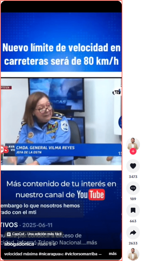 Nicaragua no elevó el límite de velocidad a 80 km/h