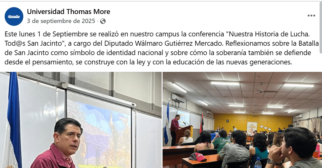 Universidades privadas de Nicaragua no se escapan. También operan como laboratorios de adoctrinamiento y propaganda sandinista