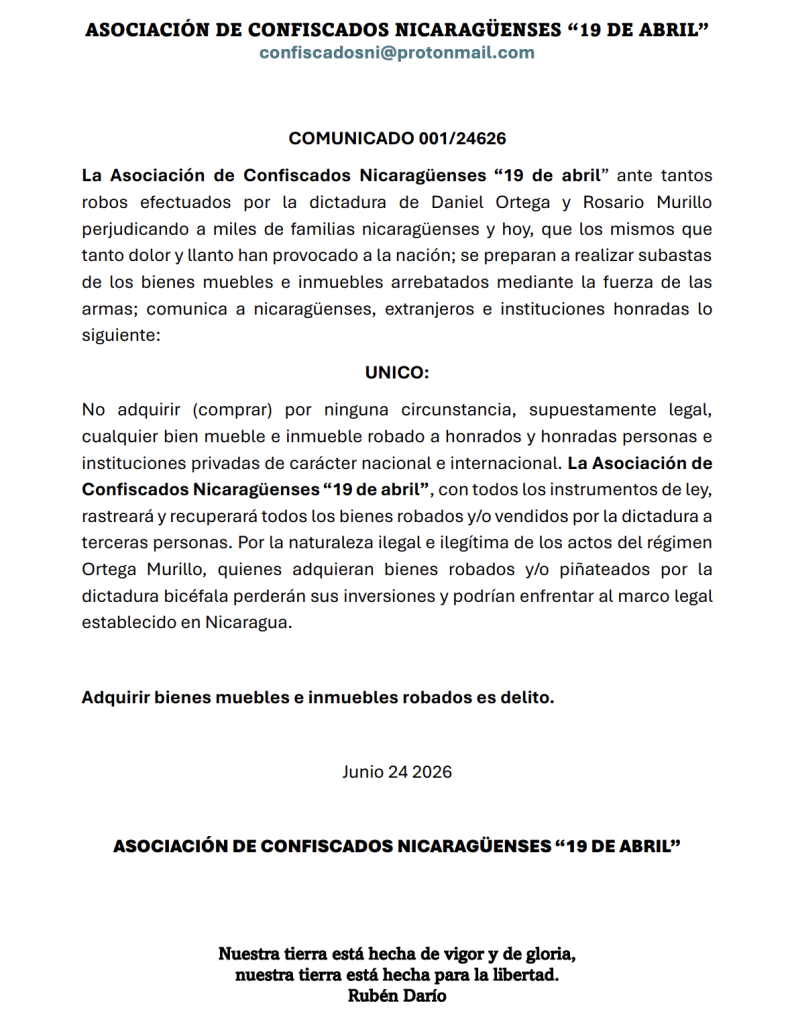 El régimen Ortega-Murillo empieza a vender, alquilar y repartir las casas robadas a desterrados y exiliados