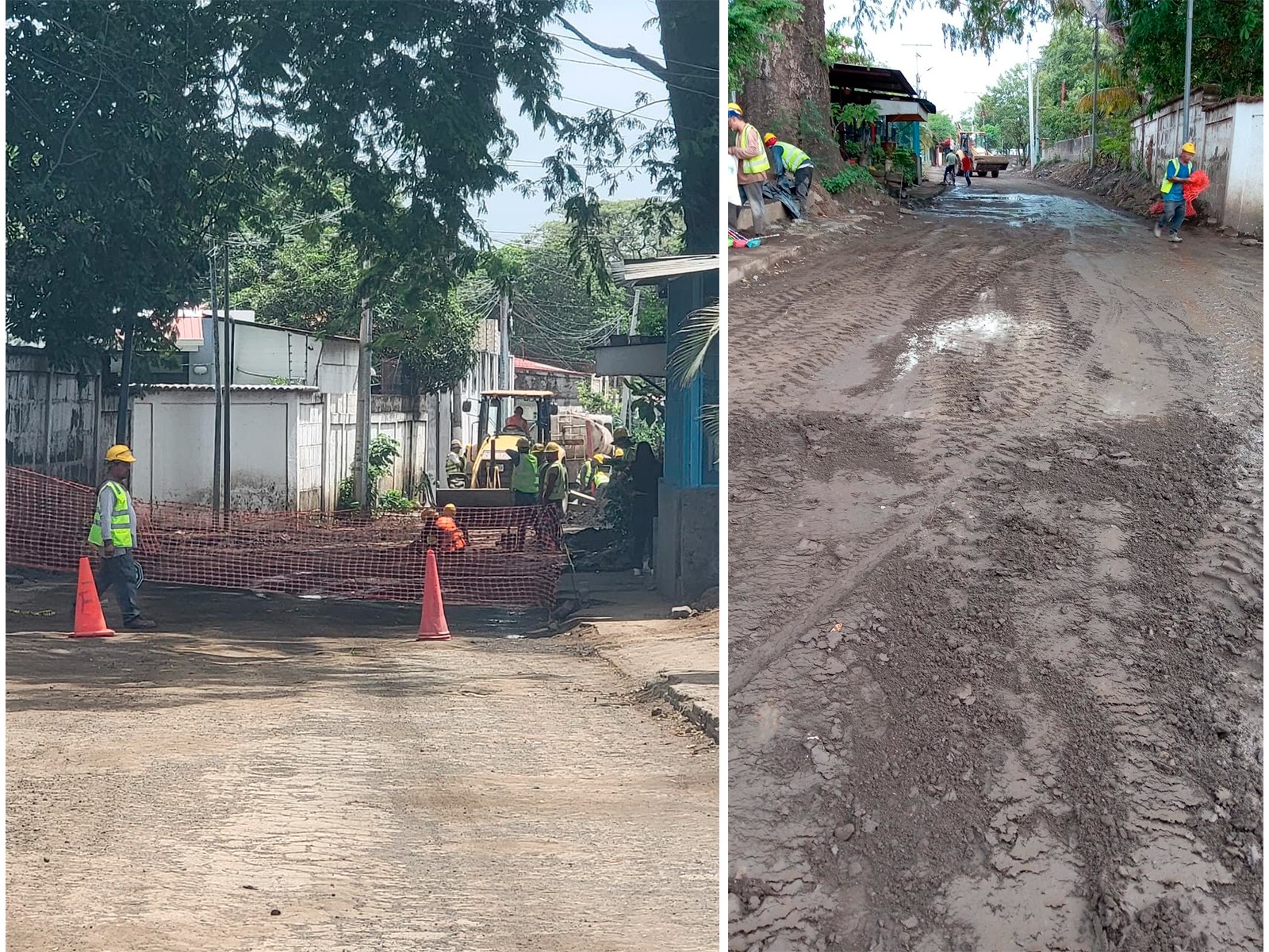 Obreros de Enacal trabajan en la carretera que conecta la Carretera a Masaya con el barrio Gaspar García