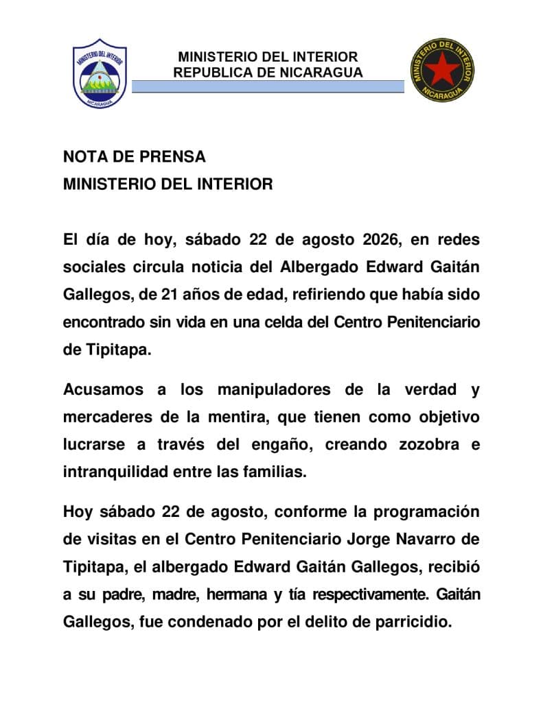 Radio Ya, emisora propagandista sandinista, difundió primero la falsa muerte de Edward Gaitán. Luego el Ministerio del Interior denunció una “campaña de mentiras”