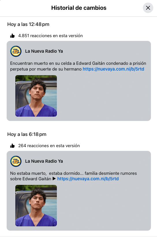 Radio Ya, emisora propagandista sandinista, difundió primero la falsa muerte de Edward Gaitán. Luego el Ministerio del Interior denunció una “campaña de mentiras”